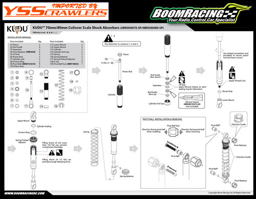 Boom Racing KUDU 90mm Coilover Scale Shock Absorbers (2)
